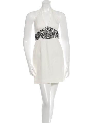 David Meister Embroidered Mini Halter Dress