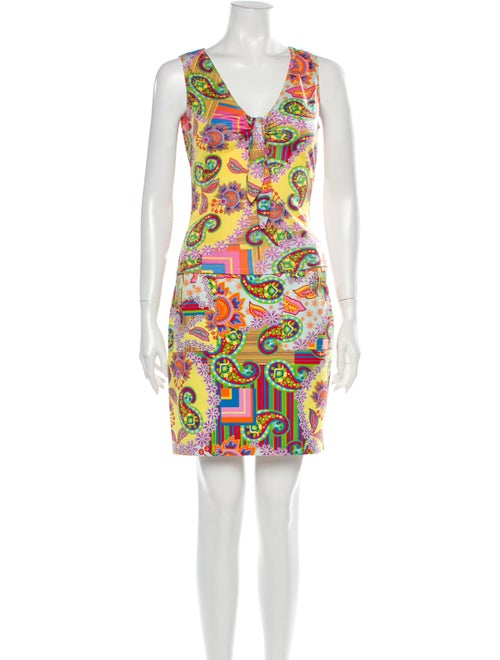 David Meister Silk Paisley Print Skirt Set Yellow