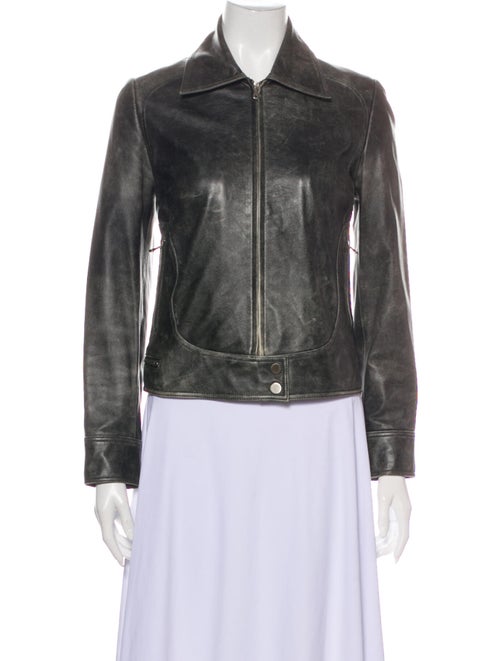 David Meister Leather Biker Jacket Grey