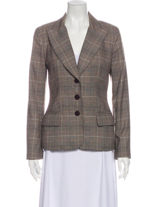 David Meister Plaid Print Blazer Brown