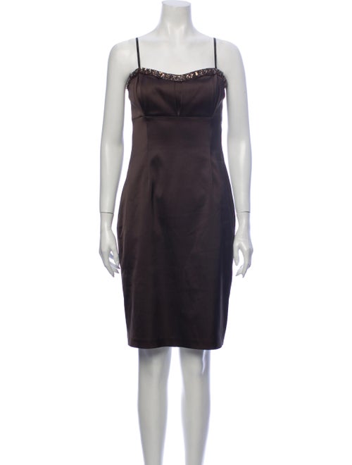 David Meister Square Neckline Mini Dress Brown