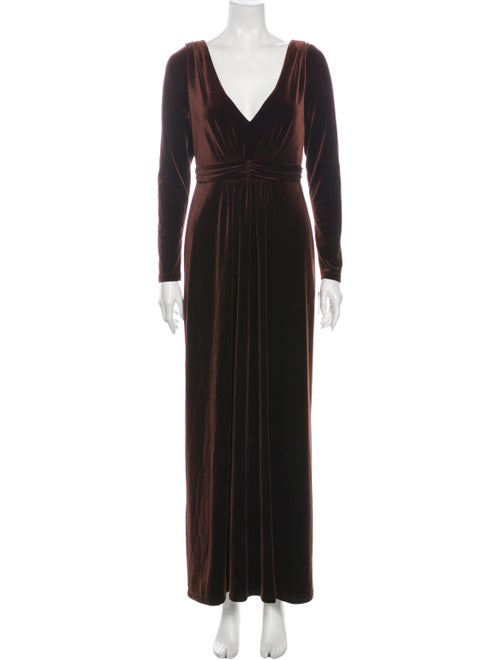 David Meister V-Neck Long Dress Brown