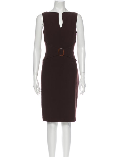 David Meister V-Neck Knee-Length Dress Brown