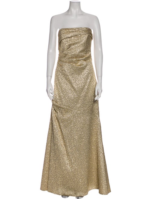 David Meister Strapless Long Dress Gold