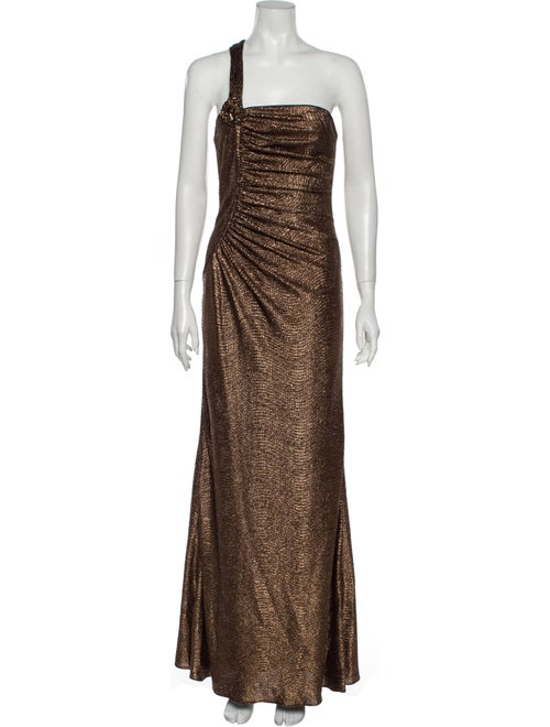 David Meister One-Shoulder Long Dress Brown