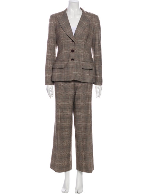 David Meister Plaid Print Pantsuit Brown