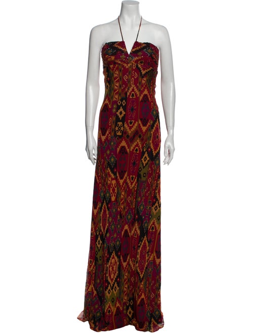 David Meister Silk Long Dress Brown