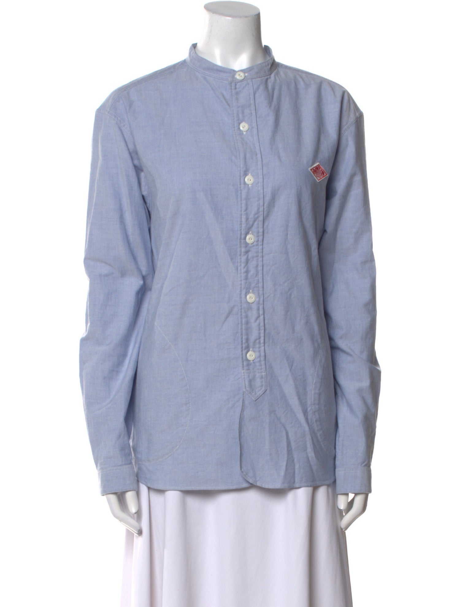 Danton Mock Neck Long Sleeve Button-Up Top