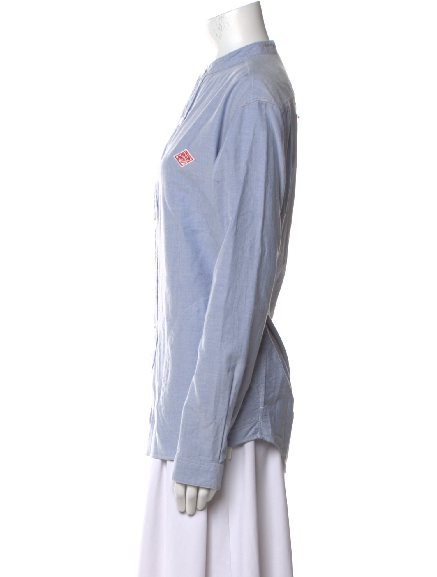 Danton Mock Neck Long Sleeve Button-Up Top