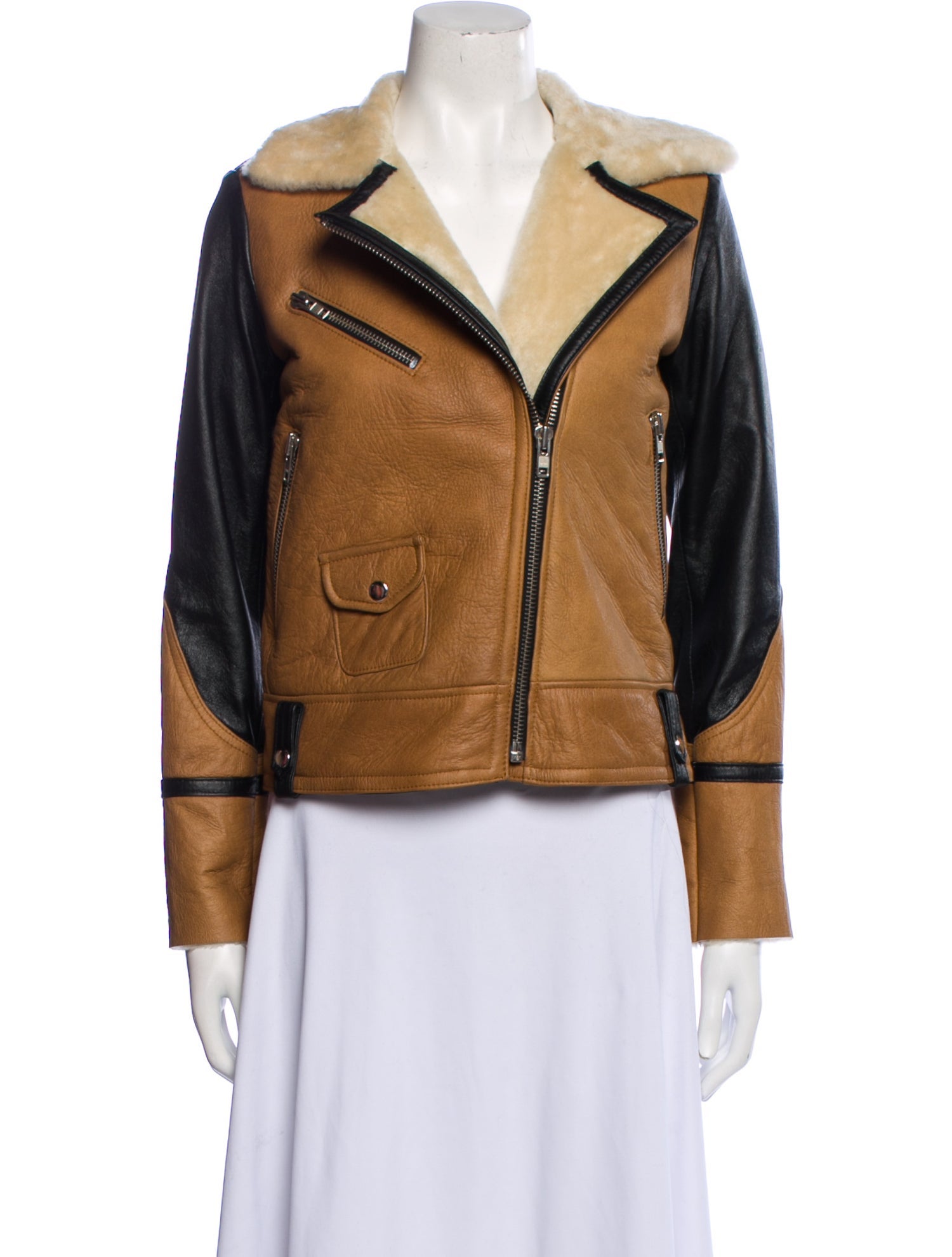 Doma Lamb Fur Colorblock Pattern Fur Jacket