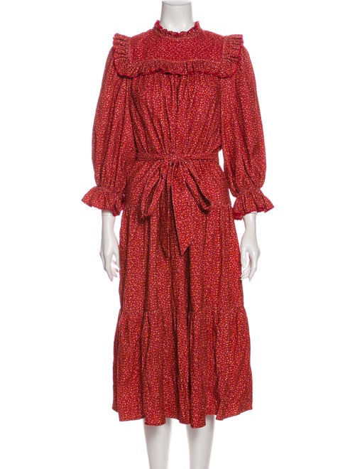 Dôen Printed Midi Length Dress Red