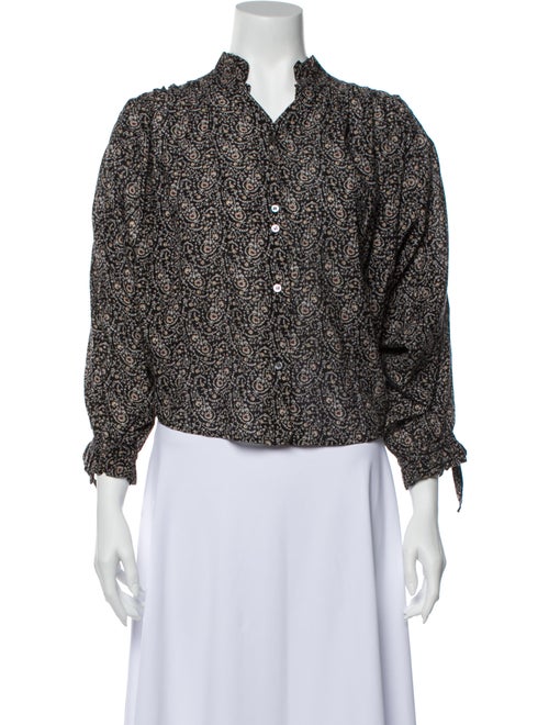 Dôen Printed Mock Neck Blouse Black