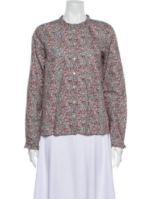 Dôen Floral Print Mock Neck Blouse