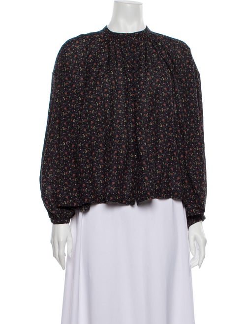 Dôen Floral Print Mock Neck Blouse Blue