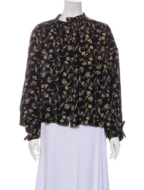 Dôen Floral Print Mock Neck Blouse Black