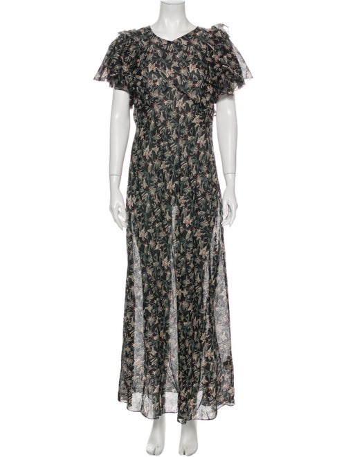 Dôen Floral Print Long Dress Black