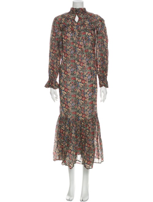 Dôen Floral Print Long Dress Black