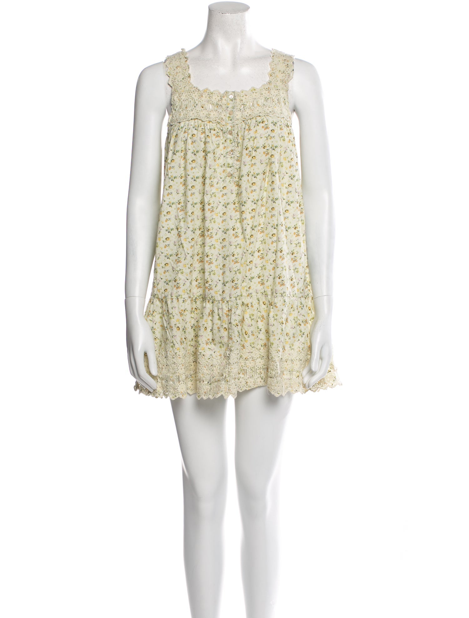 DÔEN Floral Print Mini Dress - Yellow Dresses, Clothing - WDOEN66934 ...