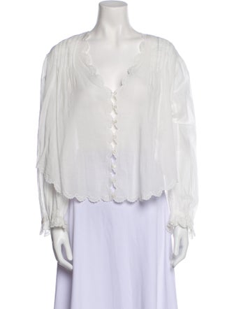 DÔEN V-Neck Three-Quarter Sleeve Blouse