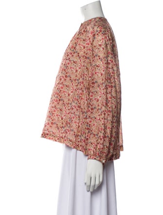 DÔEN Floral Print Mock Neck Blouse