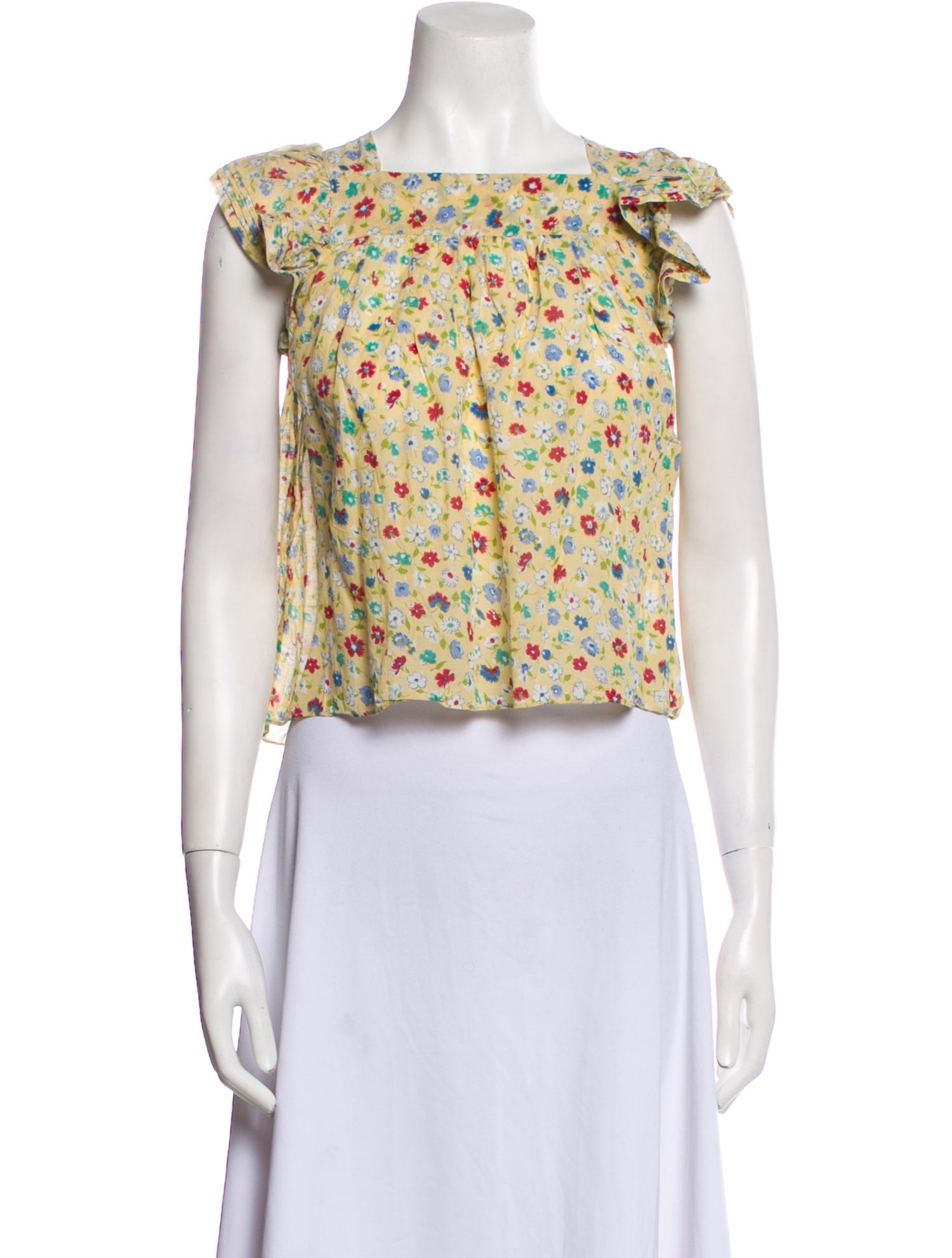 DÔEN Floral Print Bateau Neckline Crop Top