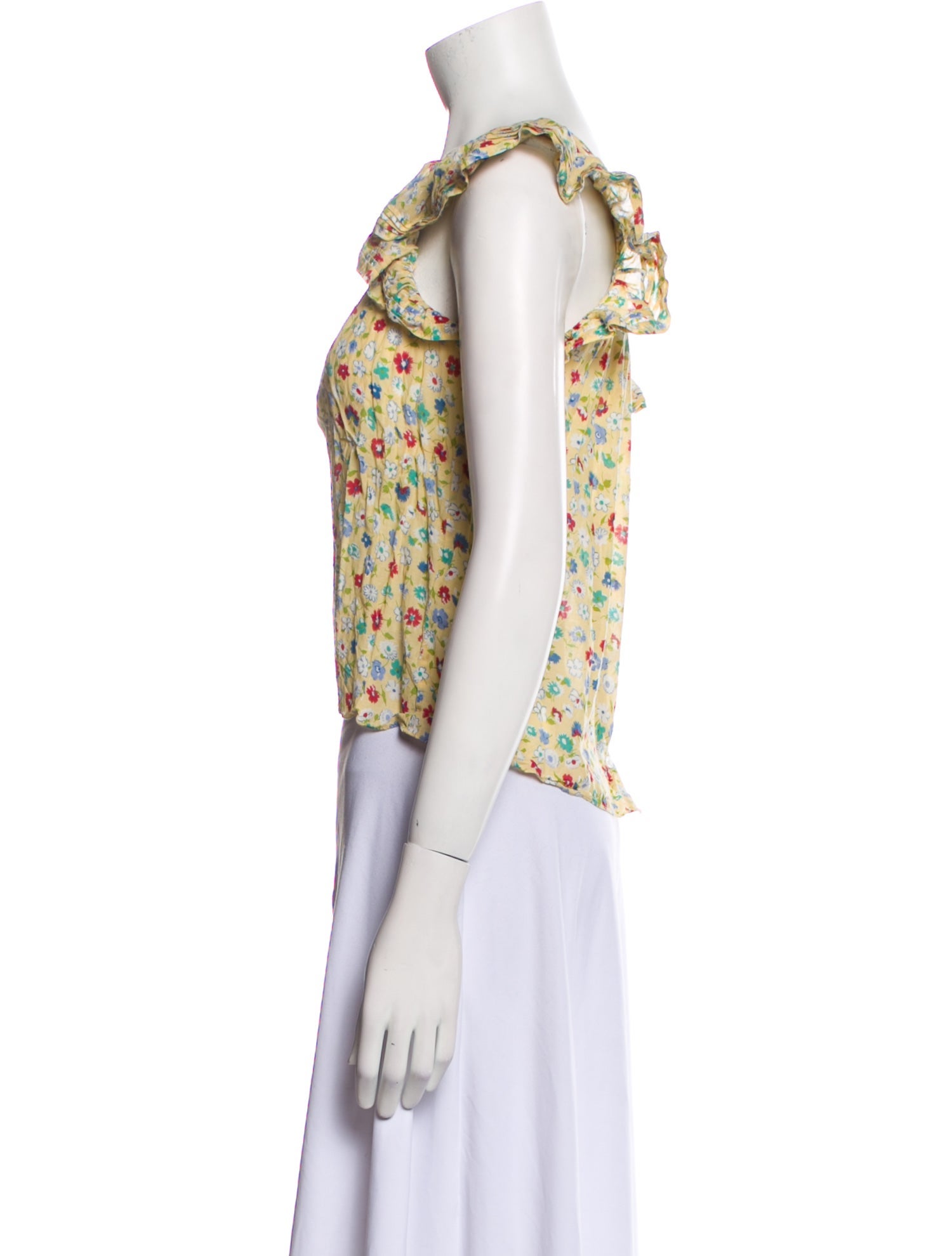 DÔEN Floral Print Bateau Neckline Crop Top