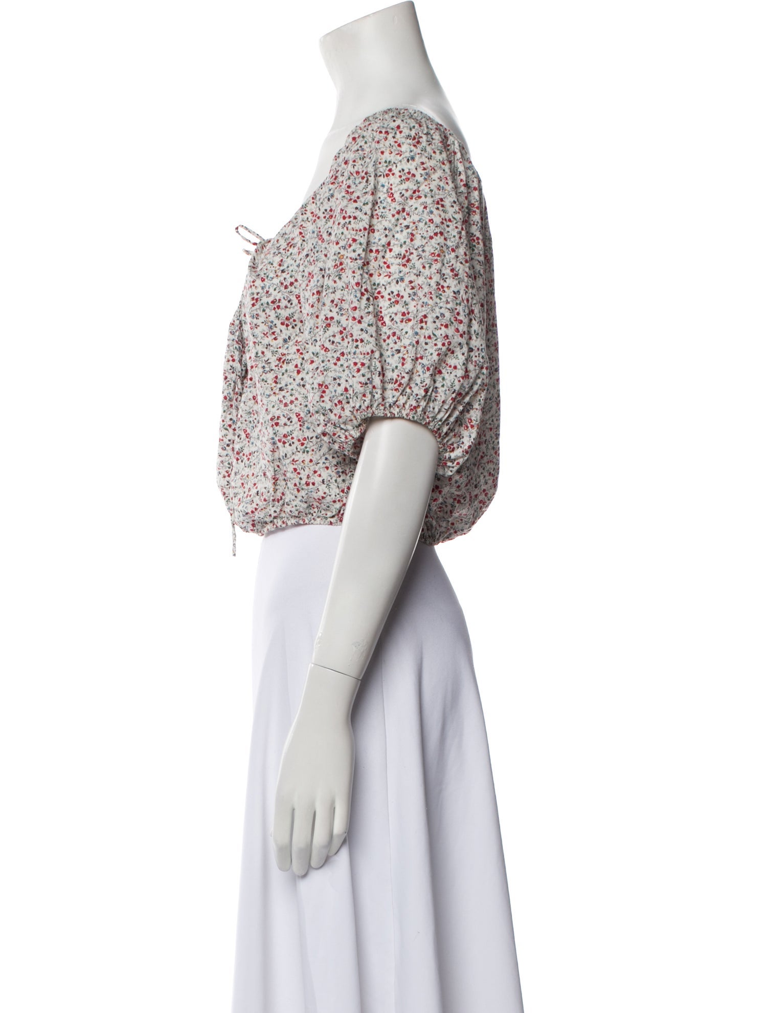 DÔEN Floral Print One-Shoulder Crop Top