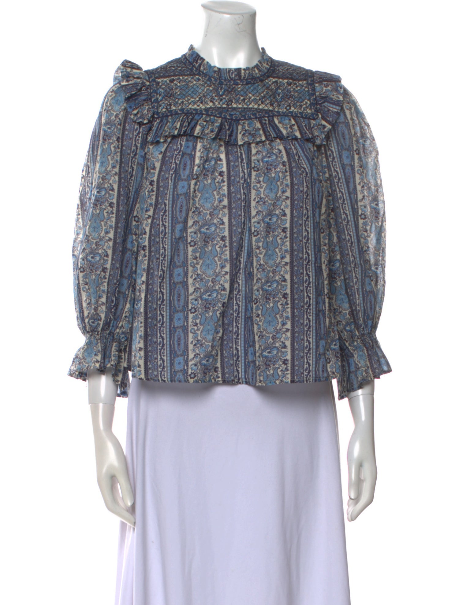 DÔEN Printed Mock Neck Blouse