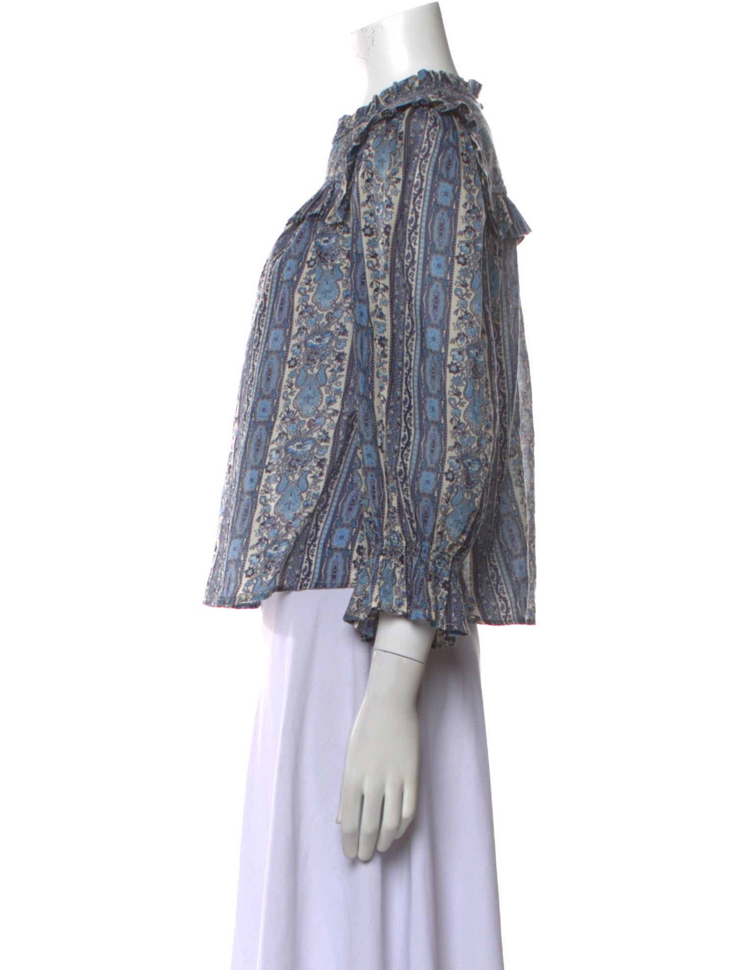 DÔEN Printed Mock Neck Blouse