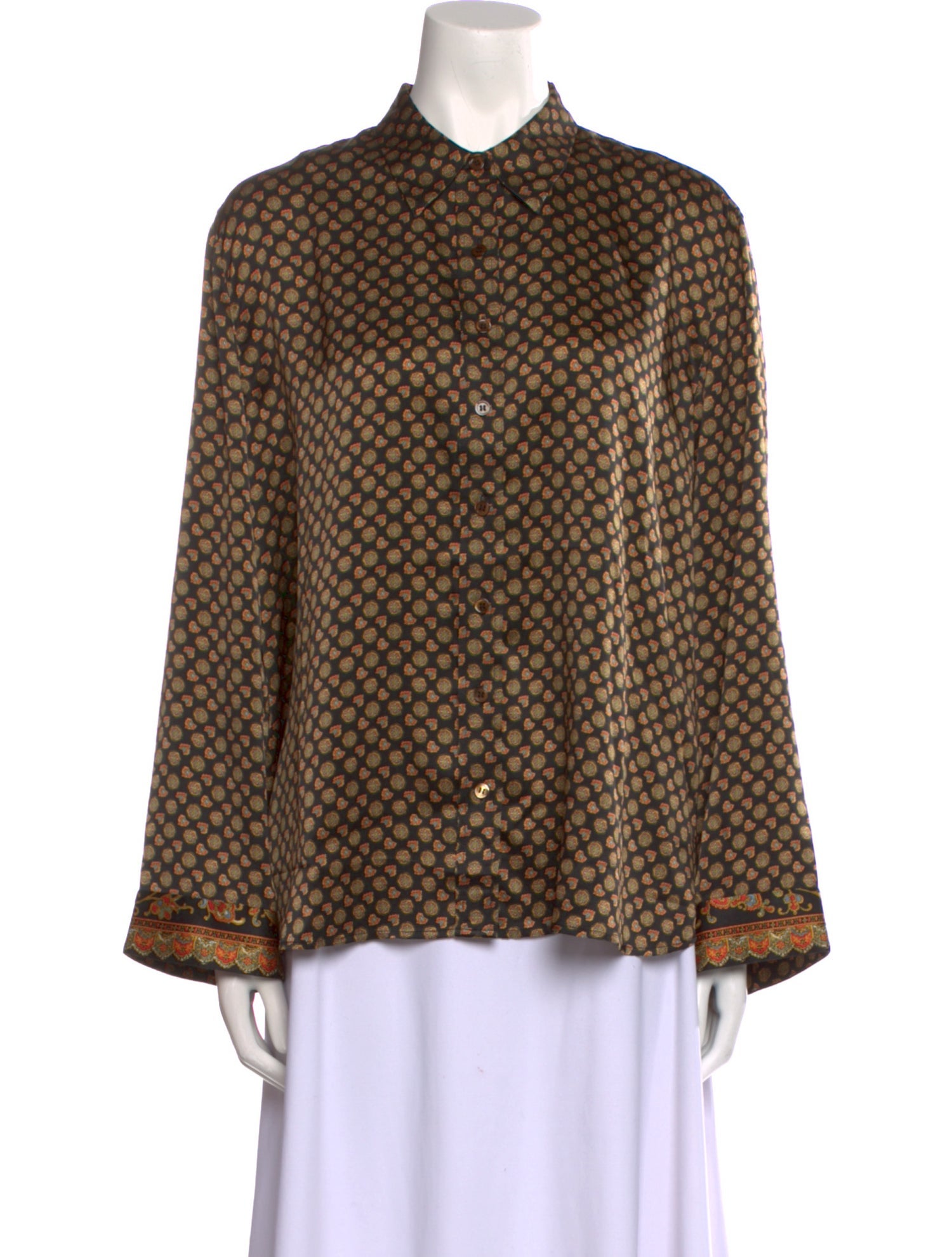 DÔEN Silk Printed Button-Up Top