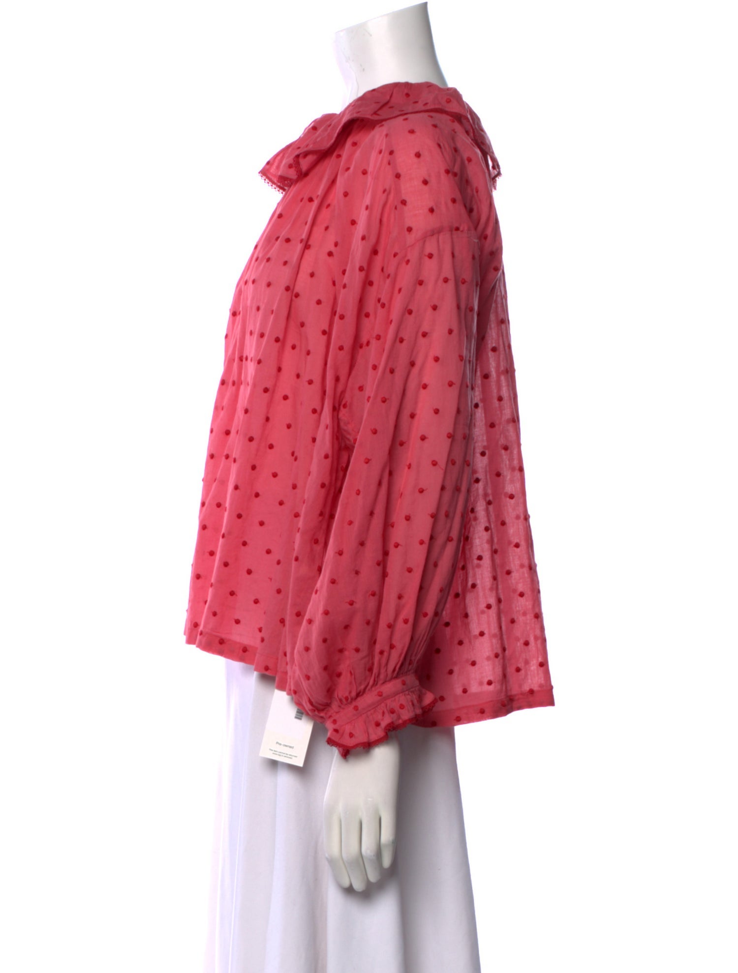 DÔEN Polka Dot Print Mock Neck Blouse