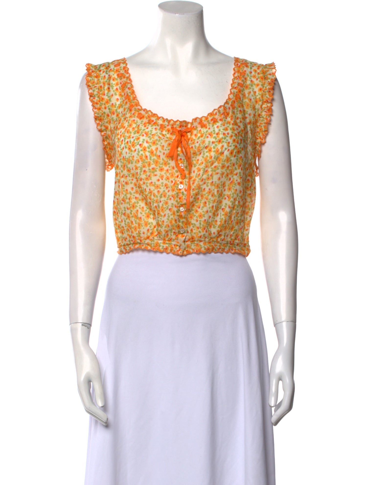 DÔEN Floral Print Scoop Neck Crop Top