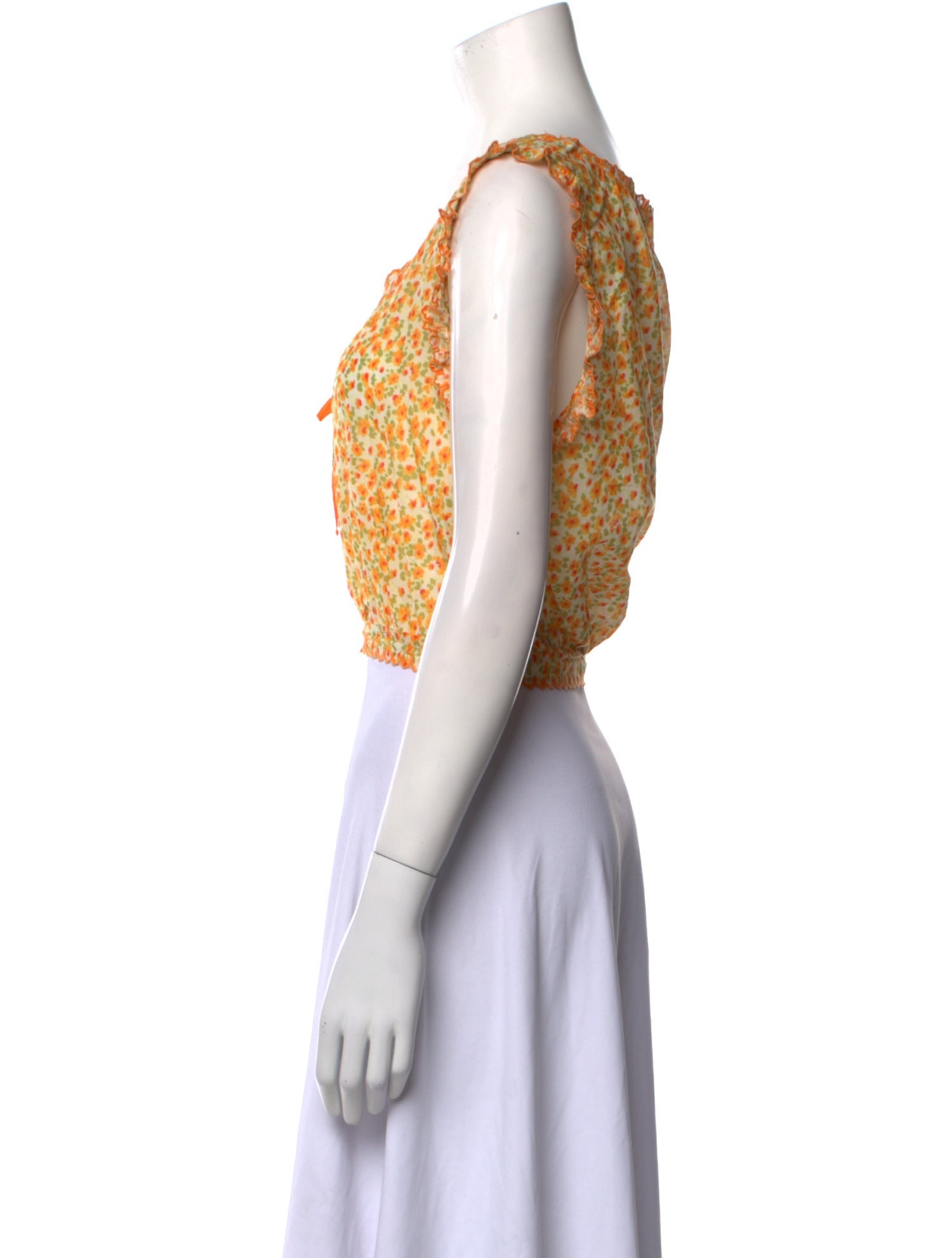 DÔEN Floral Print Scoop Neck Crop Top