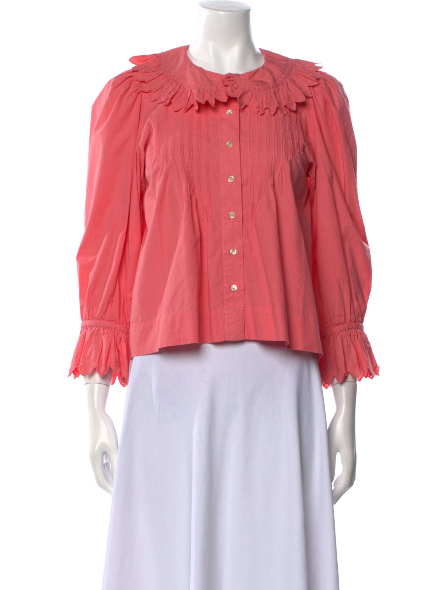 DÔEN Crew Neck Three-Quarter Sleeve Button-Up Top - Pink Tops, Clothing ...