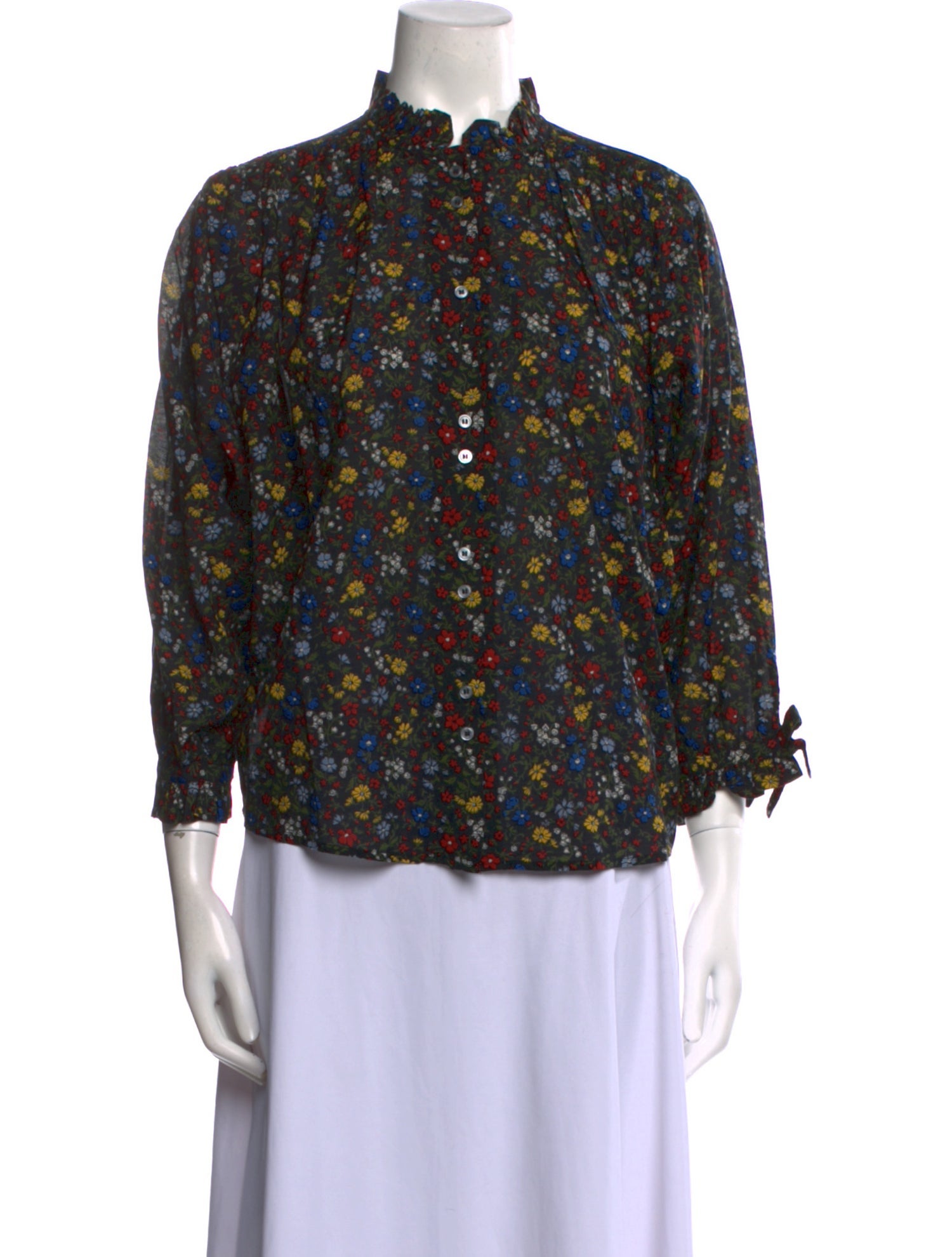 DÔEN Floral Print Mock Neck Blouse
