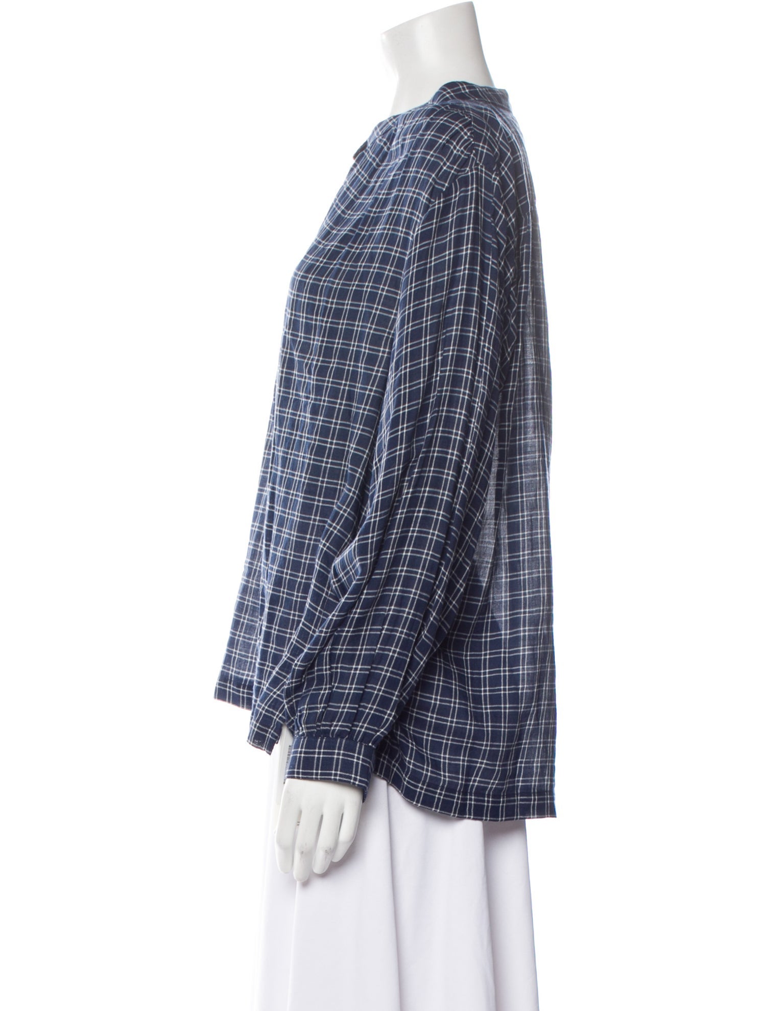 DÔEN Plaid Print Crew Neck Blouse
