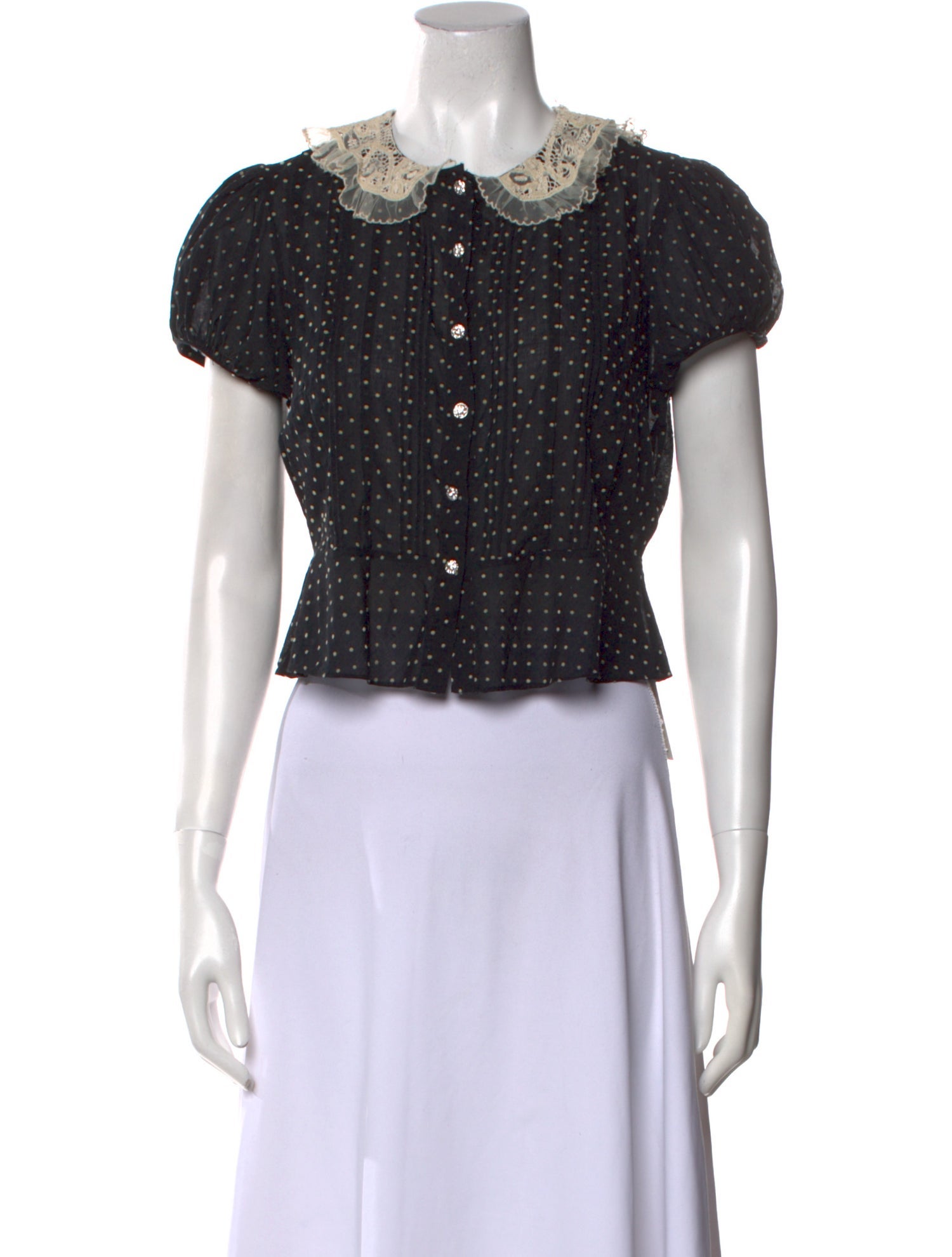 DÔEN Polka Dot Print Short Sleeve Crop Top