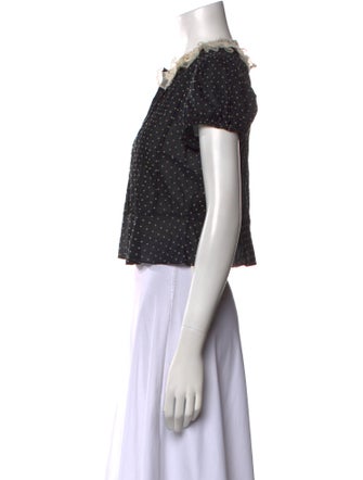 DÔEN Polka Dot Print Short Sleeve Crop Top