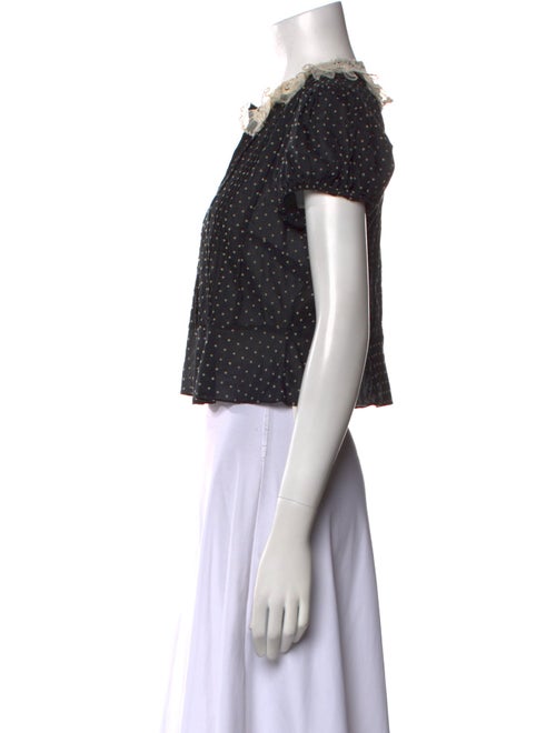 DÔEN Polka Dot Print Short Sleeve Crop Top