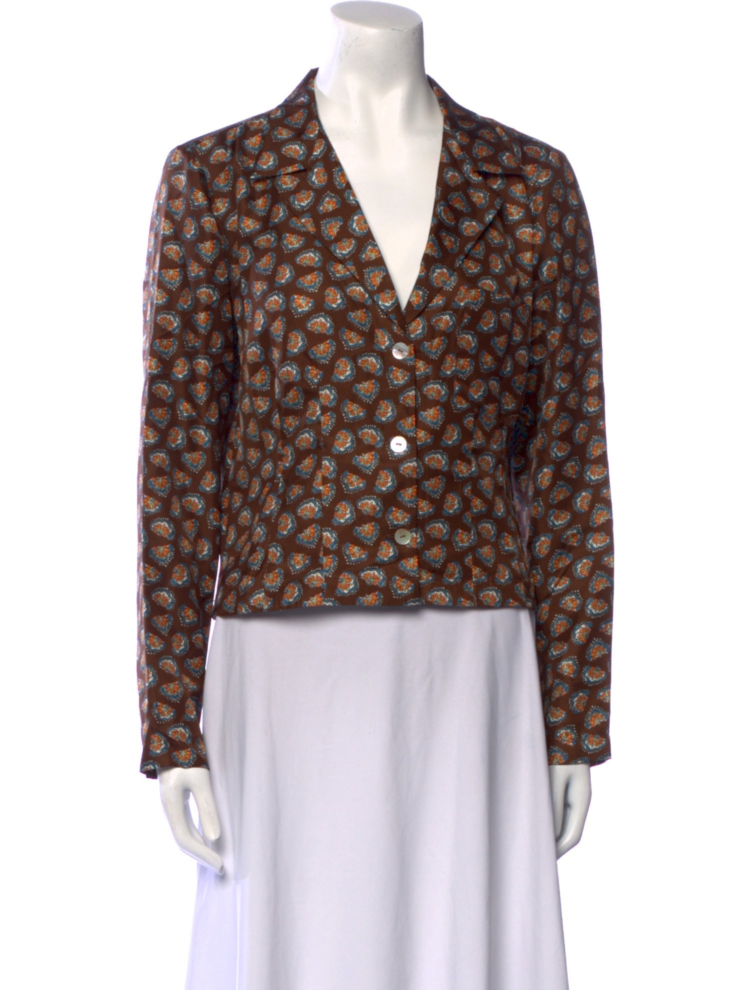 DÔEN Silk Printed Button-Up Top w/ Tags - Brown Tops, Clothing ...