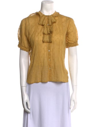 DÔEN Mock Neck Short Sleeve Button-Up Top