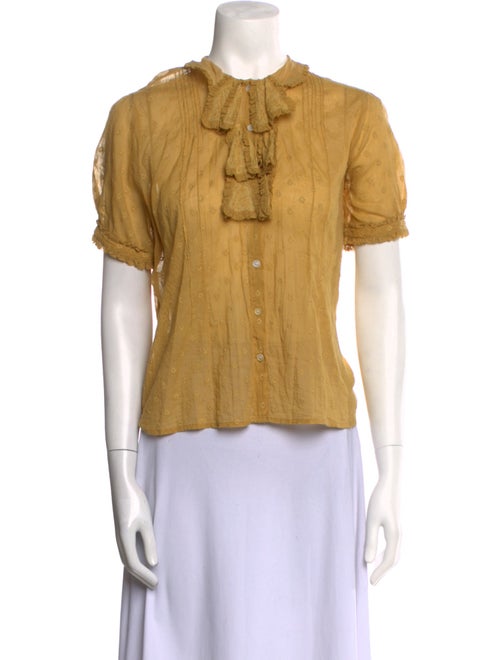 DÔEN Mock Neck Short Sleeve Button-Up Top