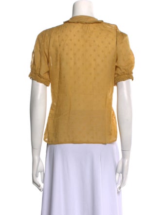 DÔEN Mock Neck Short Sleeve Button-Up Top