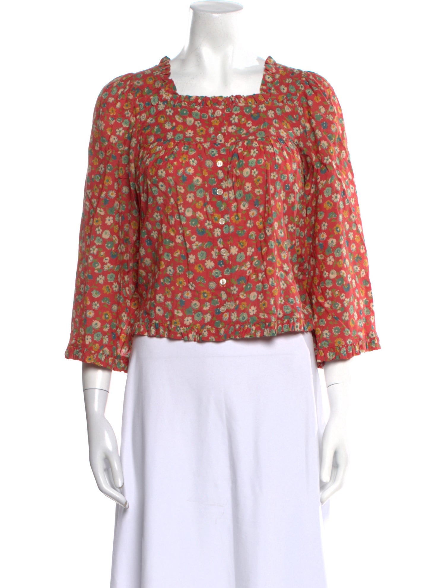 DÔEN Floral Print Square Neckline Crop Top