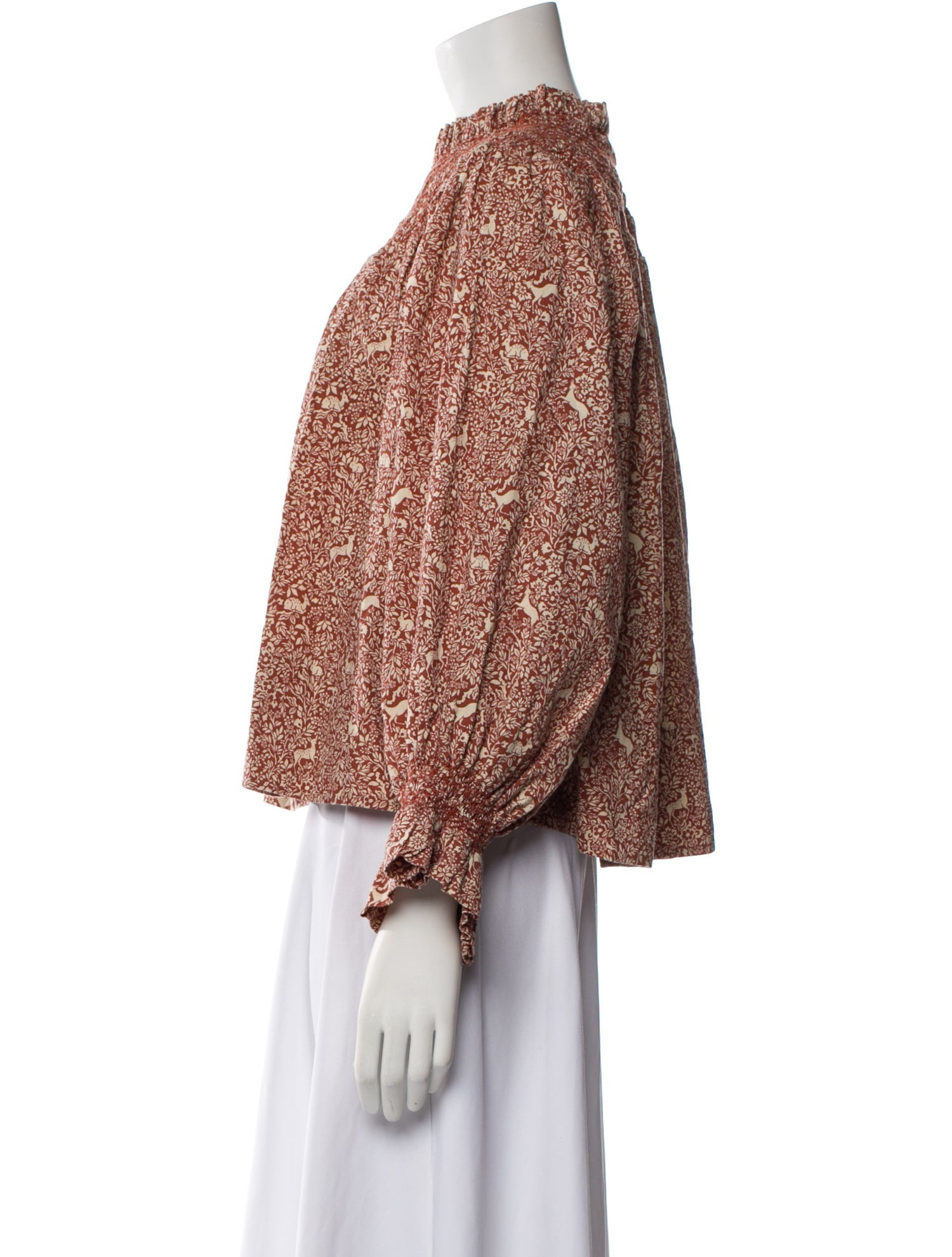 DÔEN Floral Print Mock Neck Blouse