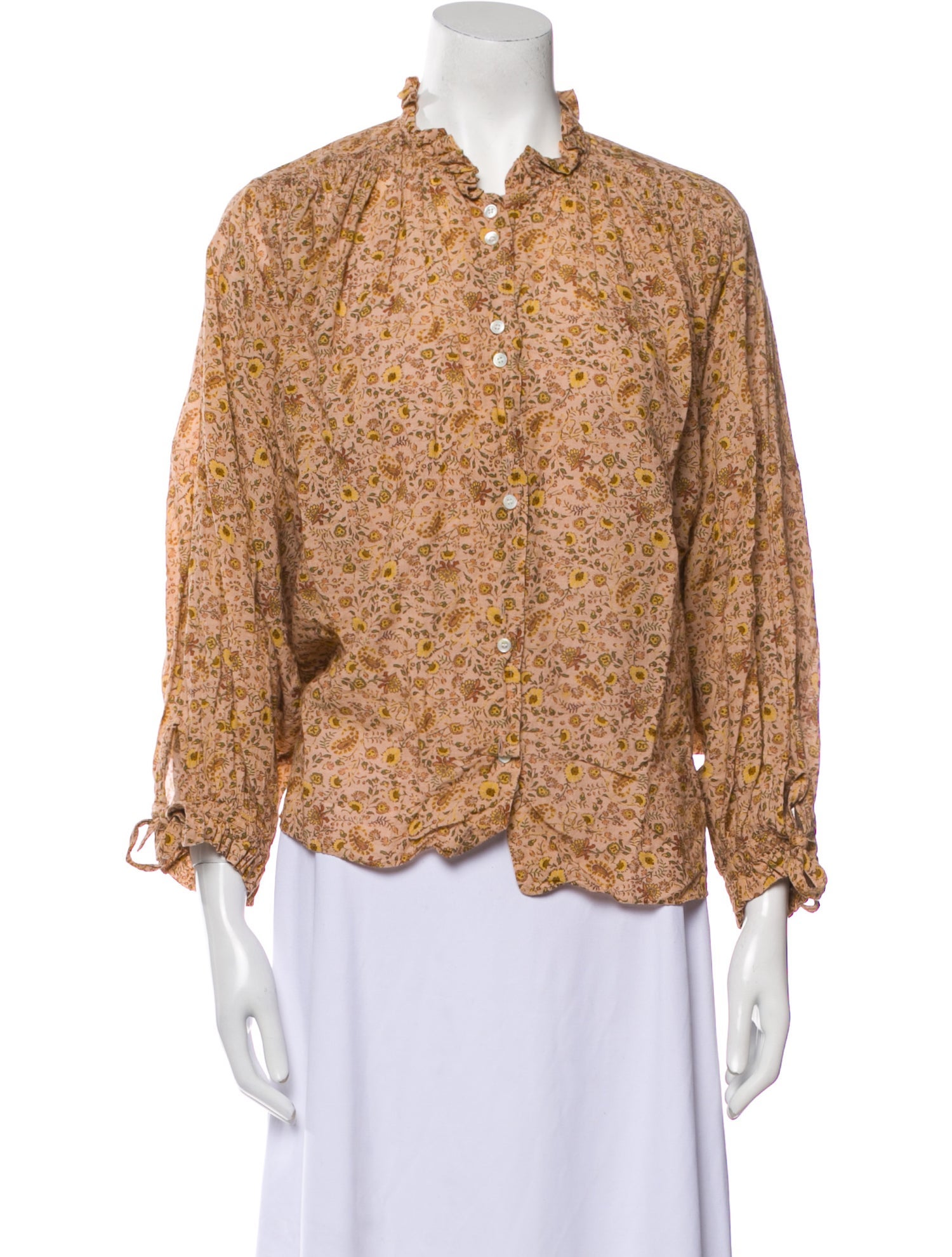 DÔEN Floral Print Mock Neck Blouse