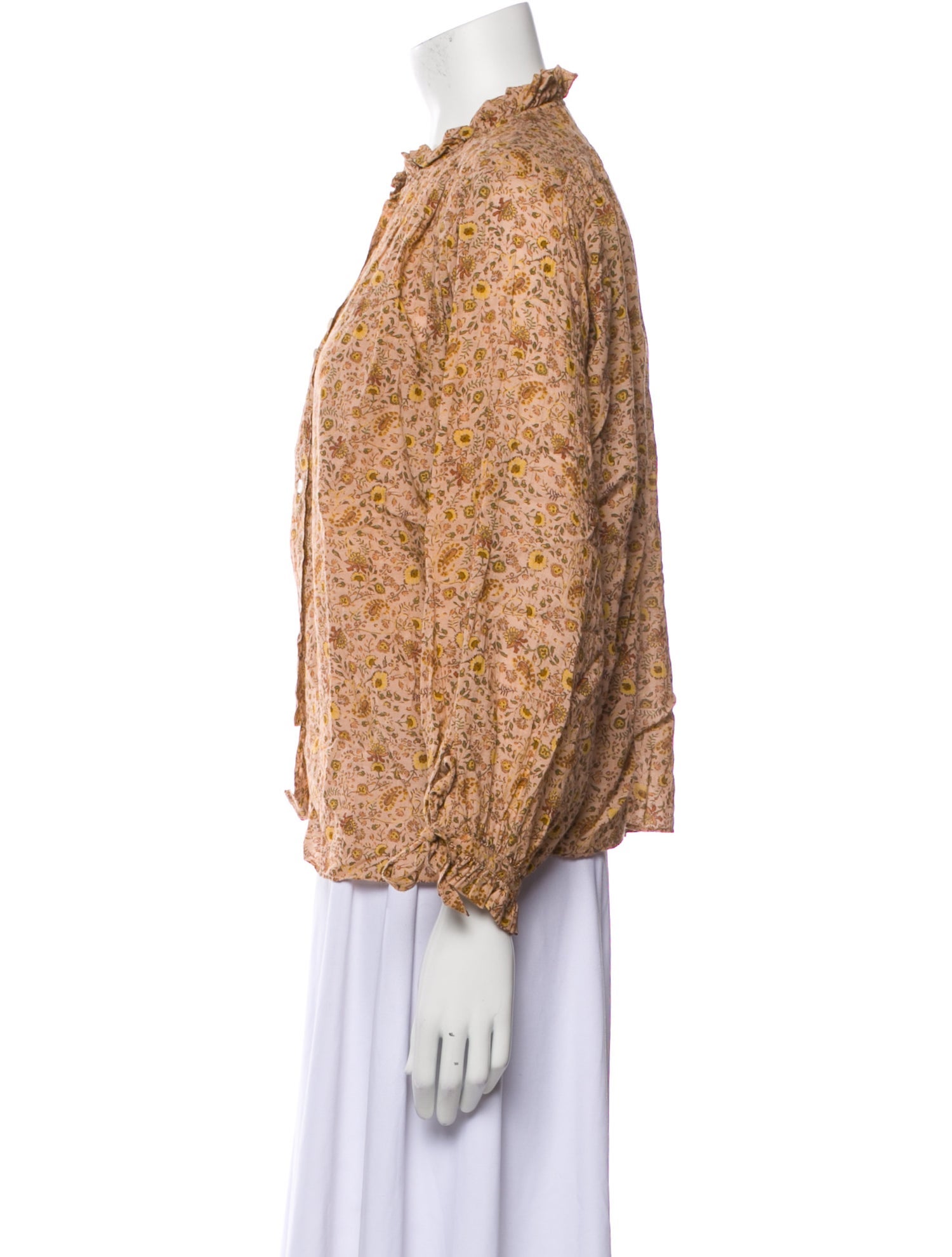 DÔEN Floral Print Mock Neck Blouse