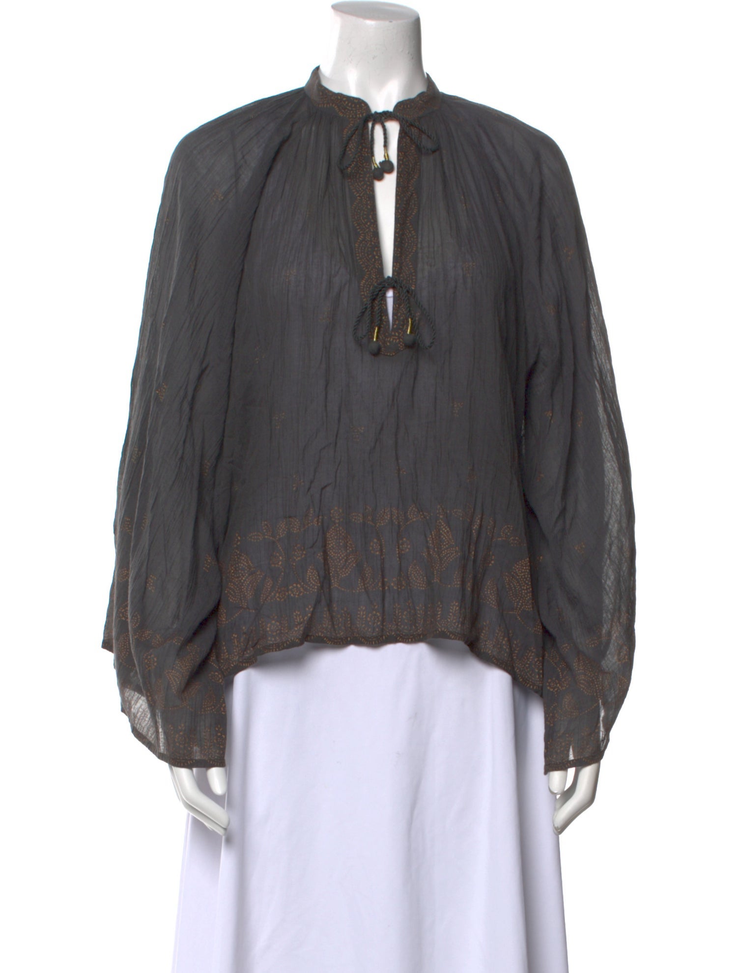 DÔEN Tie Neck Long Sleeve Blouse