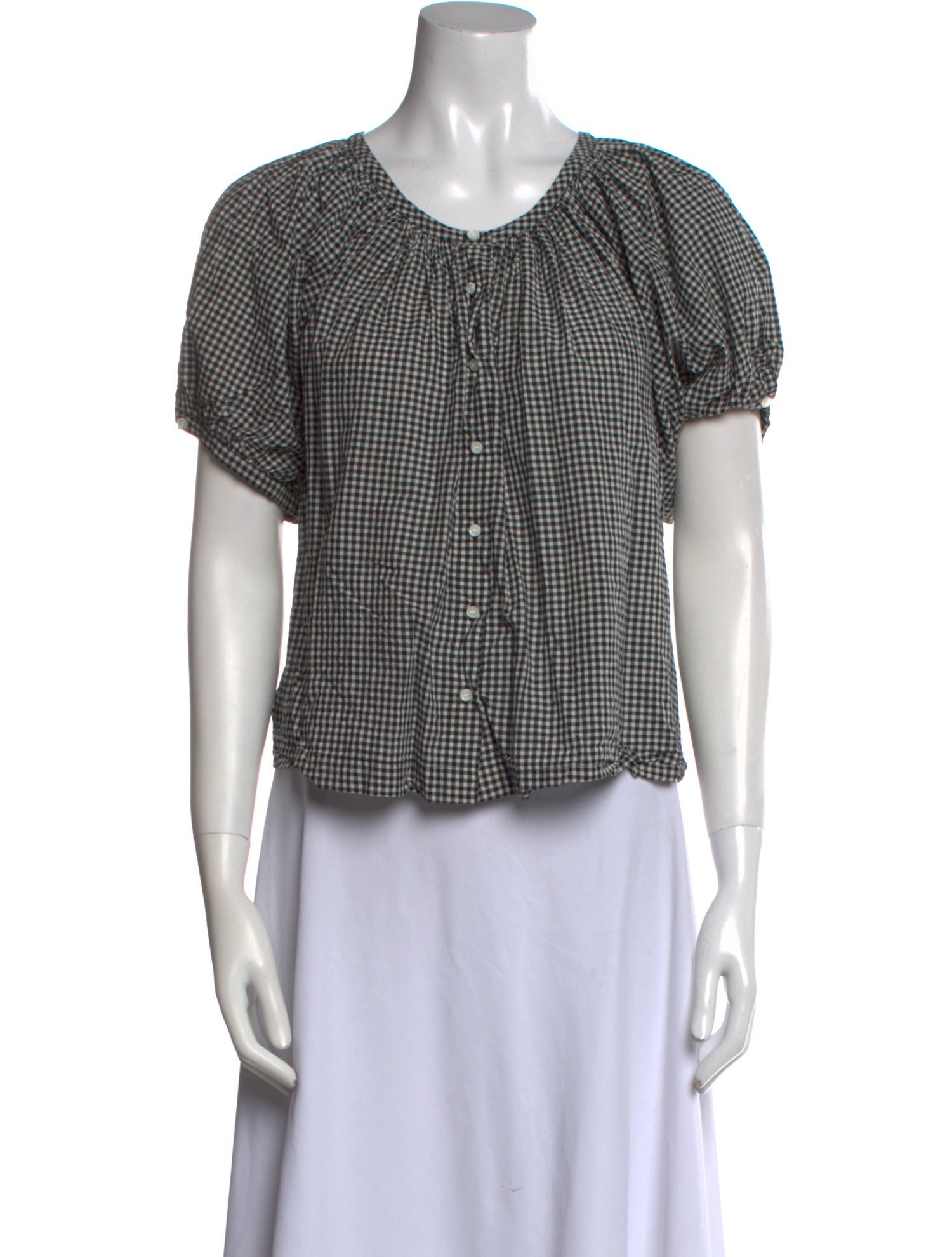 DÔEN Plaid Print Scoop Neck Top