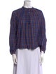 DÔEN Plaid Print Mock Neck Button-Up Top